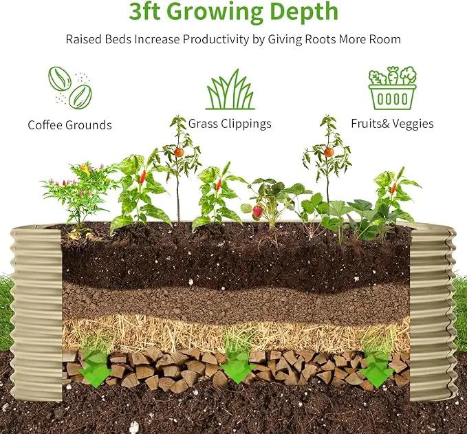 Land Guard 8x4x3ft Oval Galvanized Raised Garden Beds, Large-Capacity Metal Planter Box Outdoor, Durable Deep Raised Garden Bed 3ft Tall, Raised Beds for Gardening Vegetables, Cream Yellow by GreenHaven Gardens
