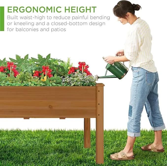 Best Choice Products 34x18x30in Raised Garden Bed, Elevated Wood Planter Box Stand for Kids, Backyard, Patio, Balcony w/Bed Liner, 150lb Capacity - Acorn Brown by GreenHaven Gardens