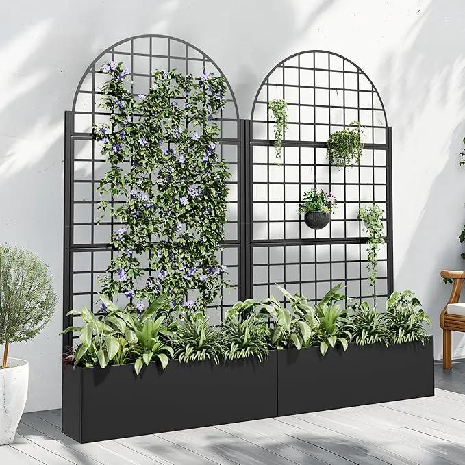 Casaphoria Metal Raised Garden Bed with Trellis and Wheels, 72"x35"x16" Arched Planter Box for Climbing Plants, Vegetables & Vines, Features Drainage Holes and Privacy Screen (Black-Grid) by GreenHaven Gardens