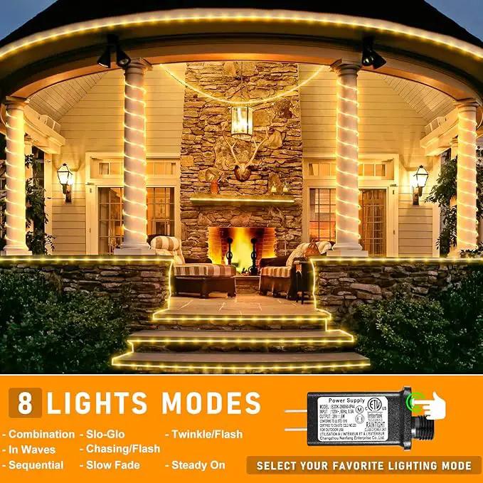 Rope Lights Outdoor, 100FT 300 LED Plug in Christmas Lights with Waterproof 8 Modes, Connectable String Twinkle Light for Indoor House Patio Garden Party Holiday Decorations, Warm White by GreenHaven Gardens