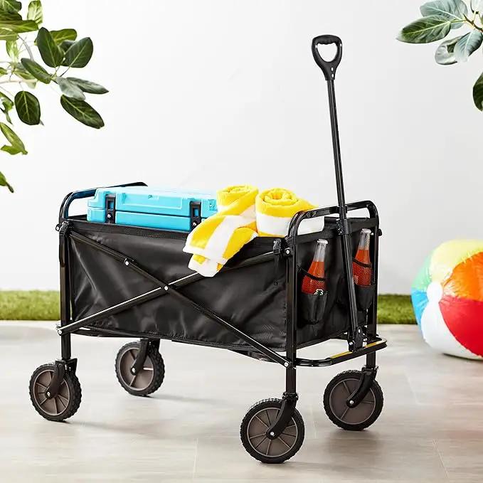 Amazon Basics Collapsible Folding Heavy Duty Utility Wagon for Outdoor Sports, 265 pounds Weight Capacity, Camping, Garden, and Shopping, 27.6 x 40.9 x 20 inches, Black by GreenHaven Gardens