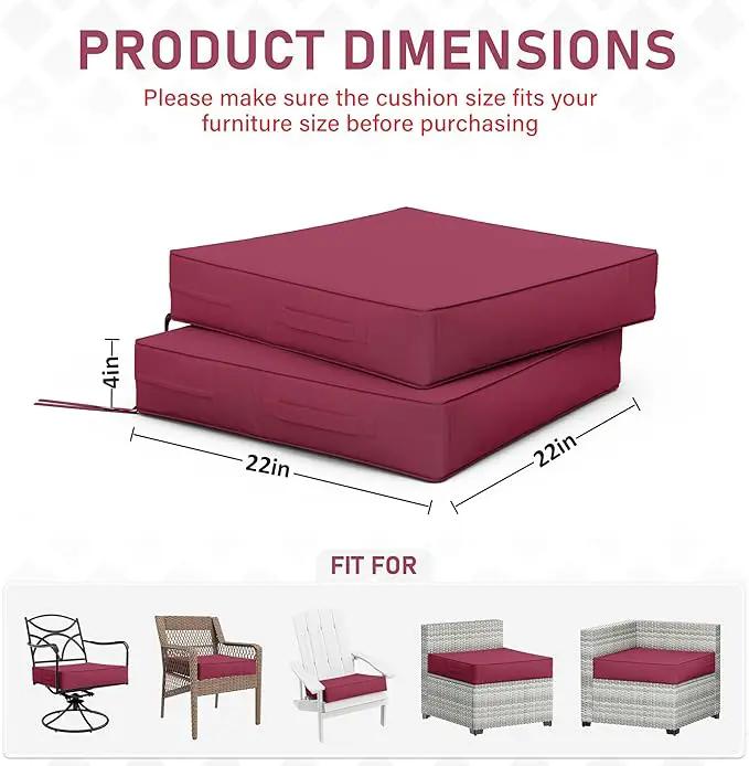 Patio Chair Cushions 22 X 22 X 4 Inch Waterproof Outdoor Seat Cushions for Patio Furniture, Outdoor Sofa Couch Pads with Ties & Handle, Set of 2, Fuchsiared by GreenHaven Gardens