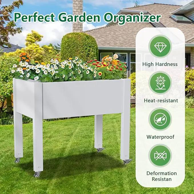 Horticulture Raised Garden Bed with Legs, Divisible Raised Resin Planter Box for Backyard, Patio, Balcony, with 4 Legs, 4 Swivel Lockable Wheels(Ashen,30.04 * 17.72 * 28.9) by GreenHaven Gardens