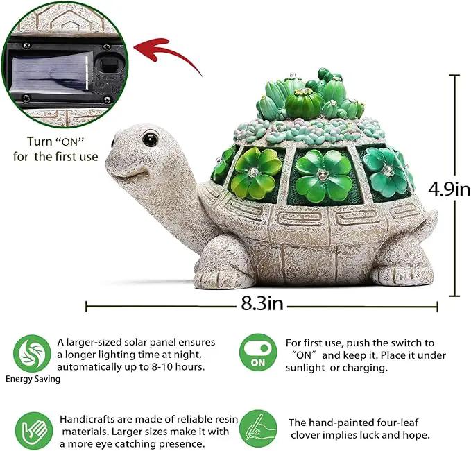 Turtle Solar Outdoor Light Garden Statue with Clover,Decoration for Patio,Yard,Lawn,Gifts for Women Mom Grandma by GreenHaven Gardens