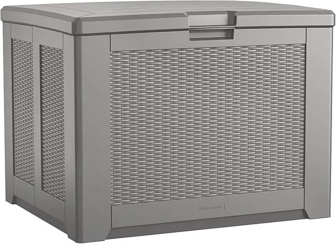 Rubbermaid Medium Resin Outdoor Storage Deck Box (74 Gal) Weather Resistant Gray Deck Organization for Home/Backyard/Pool Chemicals/Toys/Garden Tools/Porch/Patio Cushions by GreenHaven Gardens