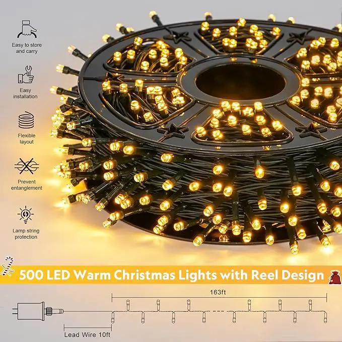 JMEXSUSS 500 LED Christmas Lights Outdoor, 173ft Warm White String Lights for Outside, 8 Modes Plug in Twinkle Light for Holiday Tree Indoor Ceiling House Decorations by GreenHaven Gardens