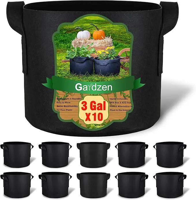Gardzen 10-Pack 3 Gallons Grow Bags, Aeration Fabric Pots with Handles, Heavy Duty Cloth Pots for Plants by GreenHaven Gardens