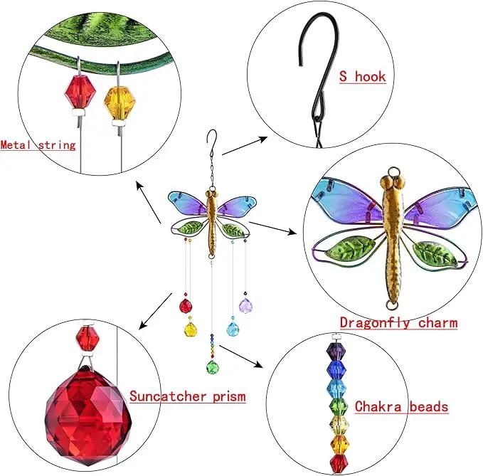 Dragonfly Hanging Crystal Suncatcher Ornament Window Garden Decor Rainbow Maker Prism Pendant by GreenHaven Gardens