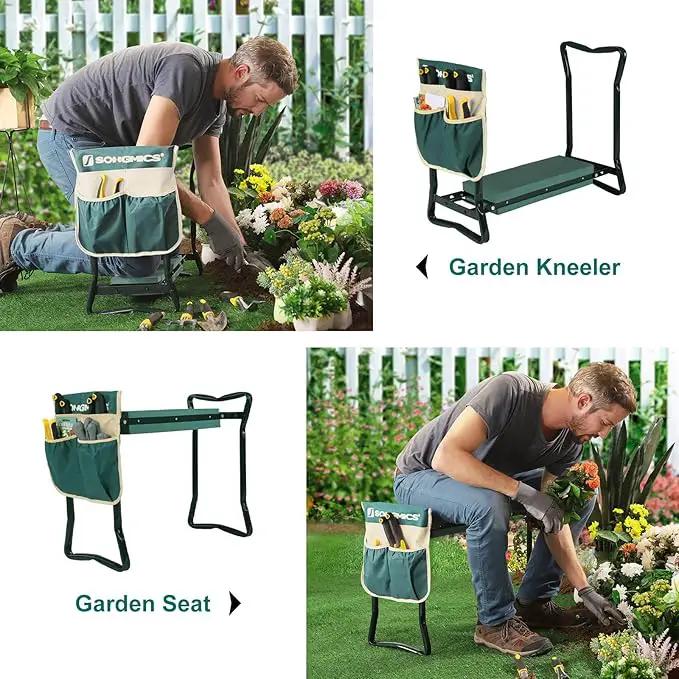 SONGMICS Garden Kneeler and Seat, Multifunctional Garden Kneeling Bench, Gardening Gifts for Women Men, Folding Gardening Stool, with 1 Tool Bag, 6-Inch Wide Kneeling Pad, Dark Green UGGK49L by GreenHaven Gardens