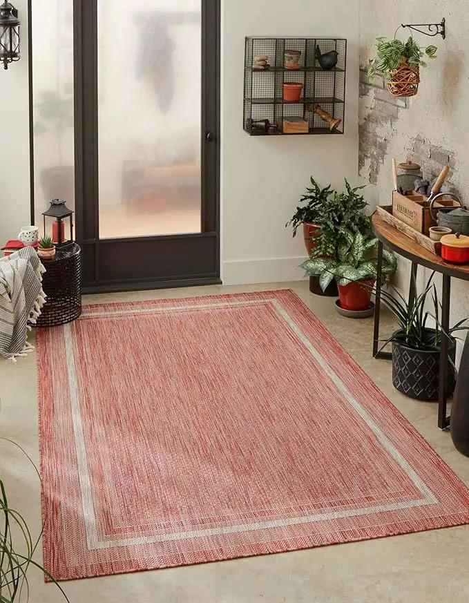 Unique Loom Outdoor Border Collection Area Rug - Soft Border (2' x 3' 1" Rectangle, Rust Red/ Ivory) by GreenHaven Gardens