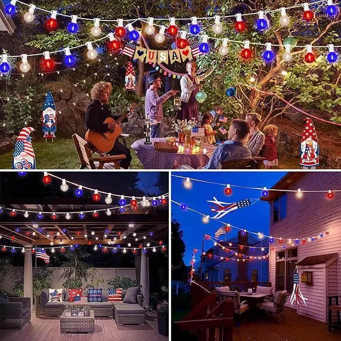 50Ft LED G40 Red White and Blue Lights Outdoor 4th of July Lights with 50+3 Shatterproof Bulbs for Patriotic Decor in Yard Garden Patio - Light up Memorial Day 4th of July Decorations Outdoor, 0.6W by GreenHaven Gardens