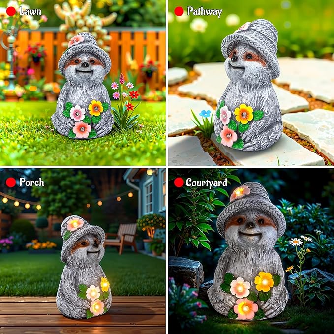 Solar Garden Outdoor Statues Sloth with 4 LED Lights,Lawn Decor Sloth Statue for Patio,Balcony,Yard,Lawn Ornament,Unique Gifts for Mom Grandma by GreenHaven Gardens
