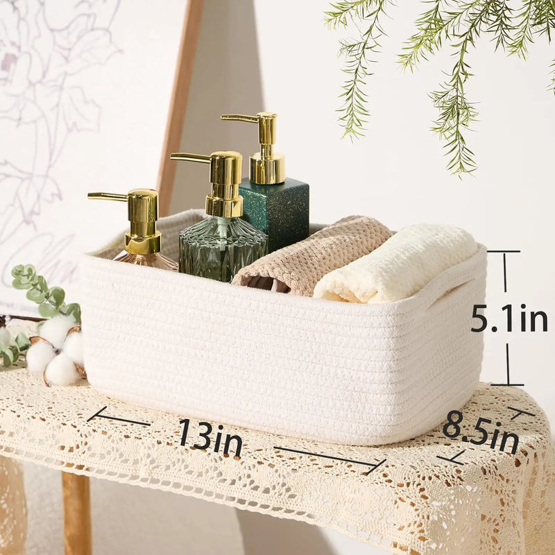 Small Storage Baskets for Organizing | Closet Organizer Bins | Shelf Toy Basket | Woven Rope Baskets | Cube Decorative Box | Shallow Basket | 13x8.5x5.1” | 3 Packs Off White by GreenHaven Gardens