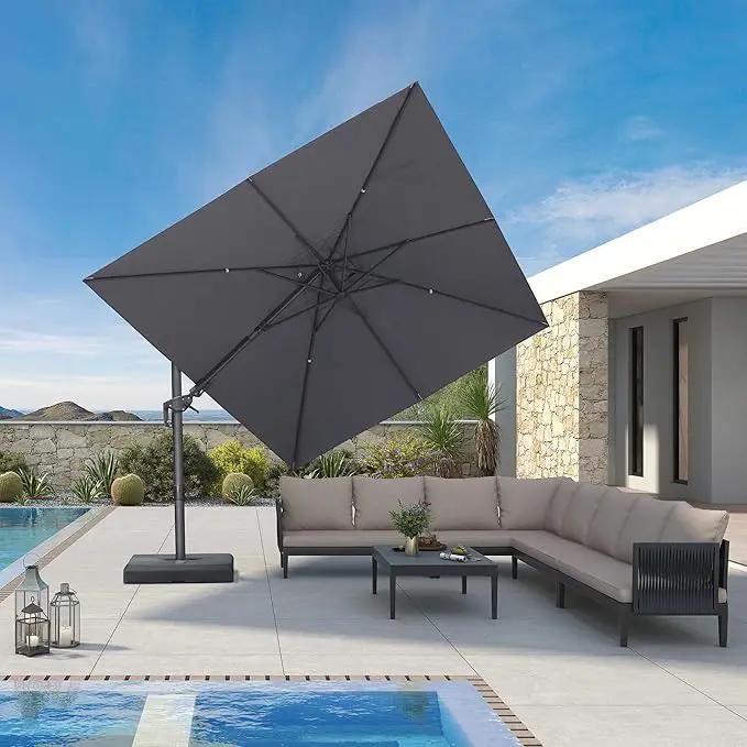 PURPLE LEAF 9' X 12' Left-right Tilting Outdoor Patio Umbrella Swivel Offset Cantilever Heavy Duty Rectangle Aluminum Umbrella with UV Resistant for Deck Pool Patio Backyard, Graphite Grey by GreenHaven Gardens