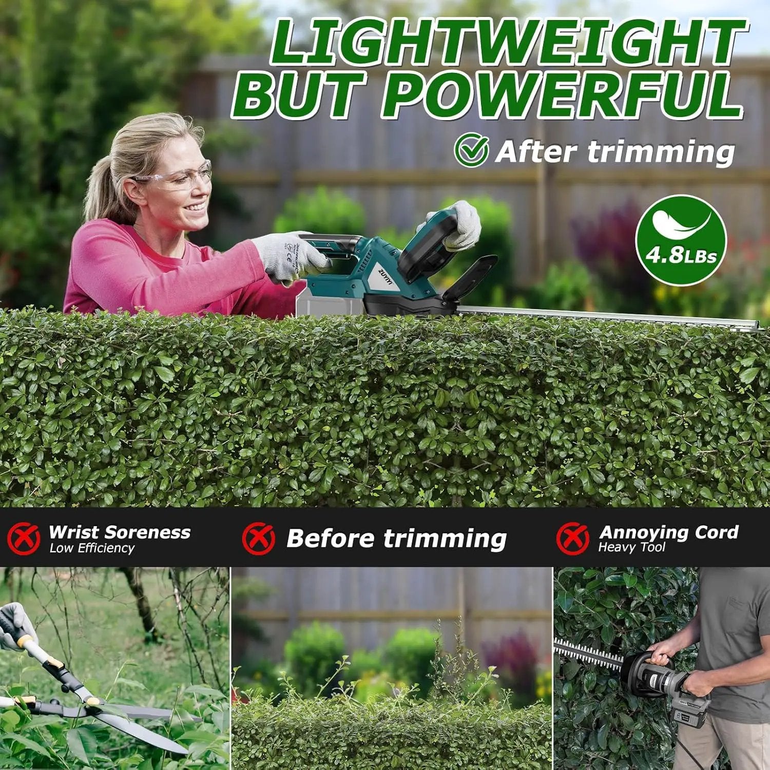 Cordless Hedge Trimmer for Makita 18V Battery, Electric Bush Trimmer 22 Inches Dual-Action, 3/4" Cutting Capacity Handheld Shrub Pruning Trimmer for Garden, Grass, Lawn(NO Battery) by GreenHaven Gardens