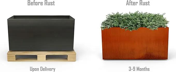 Corten Steel Raised Garden Bed – 36-Inch Large Rectangular Planter Box | Heavy Duty, Low Profile Metal Design | Made in USA, Fully Assembled by GreenHaven Gardens