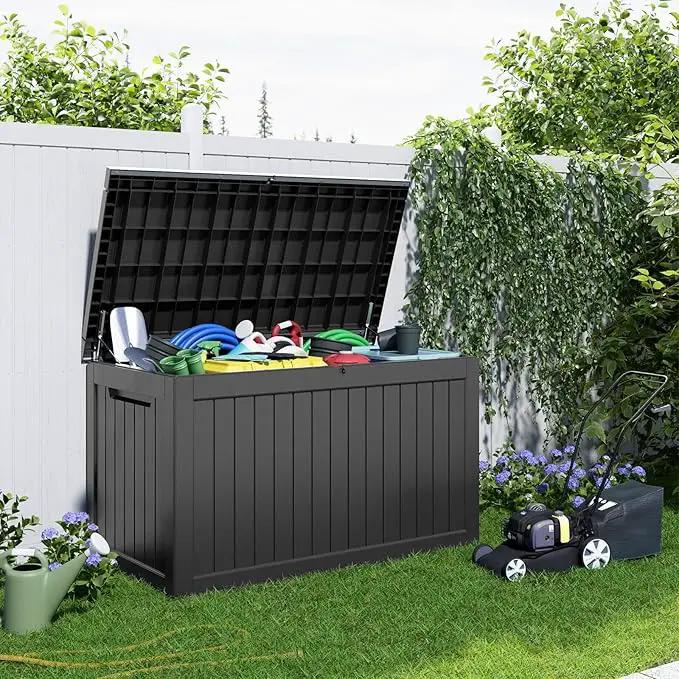 XXL 230 Gallon Large Resin Deck Box, Outdoor Lockable Storage Box for Patio Cushions Storage Furniture, Pool Supplies, Garden Tools, Weatherproof and UV Resistant- Black (230 Gallon) by GreenHaven Gardens