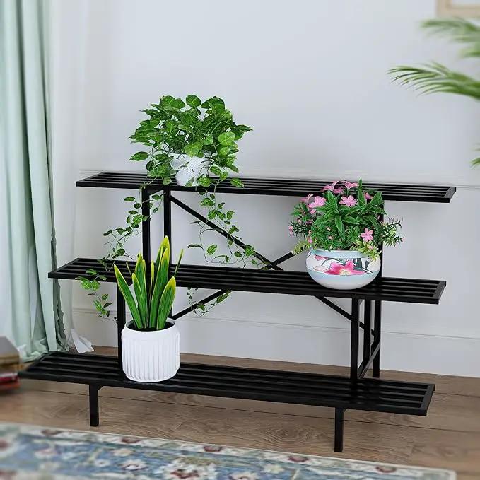 Zhongma 3 Tier Sturdy Metal Plant Stand, L45.67 x W26 x H23.6 inch, Heavy Duty Plant Holder for Home Indoor and Outdoor, 660 LBS Capacity & Heavy Duty Construction by GreenHaven Gardens