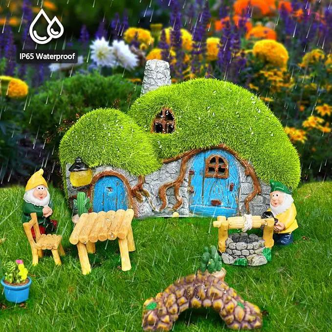 Garden Statues Outdoor Decor - Fairy House with Waterproof Solar Lights Resin Figurines for Yard Lawn Porch Outside Ornament or Garden Gift by GreenHaven Gardens