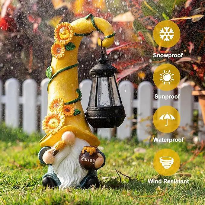 12" Solar Gnome Garden Statues Honey Bee jar Decor with LED Lantern Outdoor Spring Gnomes Decorations Patio Yard Balcony Art Gifts for Women Mom Grandma by GreenHaven Gardens
