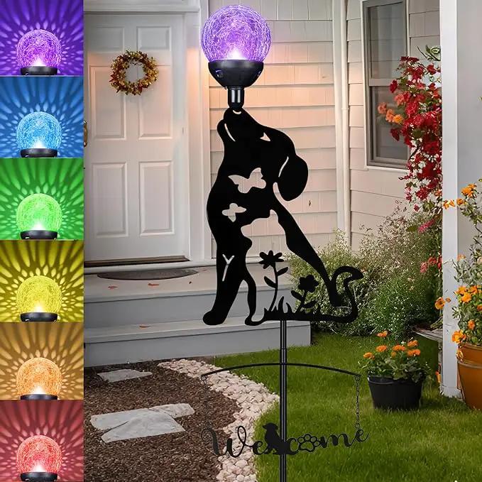 Solar Outdoor Garden Stakes with Crystal Ball Light Solar Metal Dog Statue Black Dog Patio Garden Decorative Stakes with Solar Lantern Christmas Birthday Gifts by GreenHaven Gardens