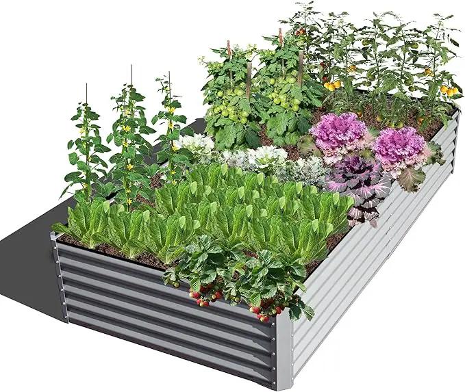 Domi Raised Garden Beds Outdoor, 6x3x1.5Ft Thickening Tall Metal Rectangular Deep Root Box Planter for Vegetables, Flowers, Herbs, and Succulents 1.5" Deep w/ 192 Gallon Capacity - Silvery by GreenHaven Gardens