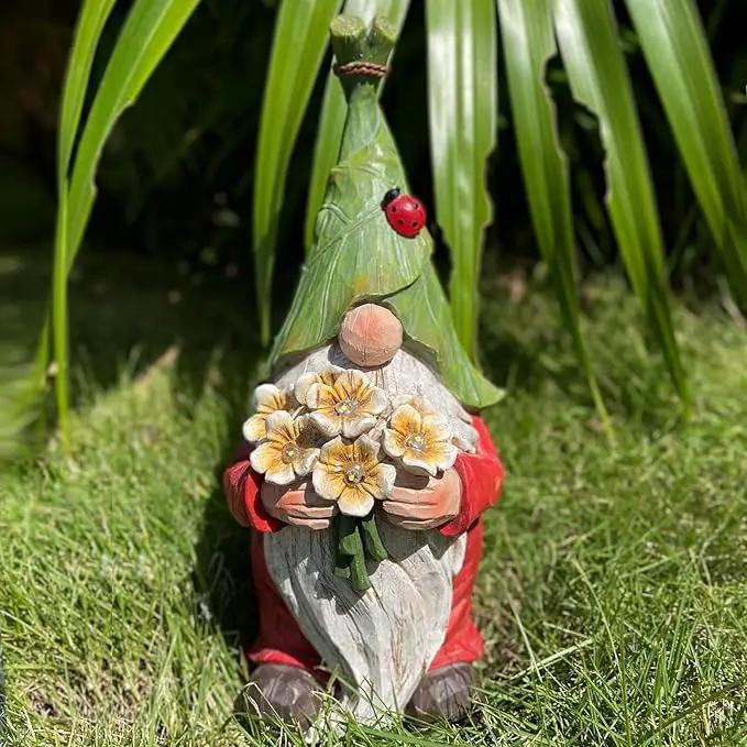 Garden Gnome Statue Outdoor Decor, Solar Garden Gnome Figurine Light, Resin Garden Statues Sculpture for Patio Yard Lawn Outdoor Garden Decorations by GreenHaven Gardens