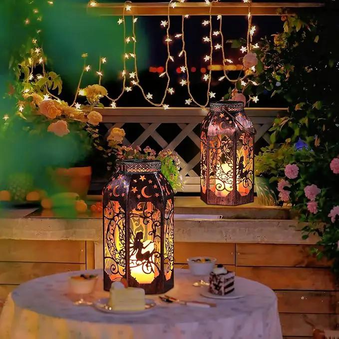Solar Lanterns Outdoor Garden Hanging Lantern Waterproof LED Metal Bronze Moon Fairy Lantern Waterproof Flickering Flameless Candle Mission Lights for Table,Patio,Mother's Day Gift(2Pack) by GreenHaven Gardens