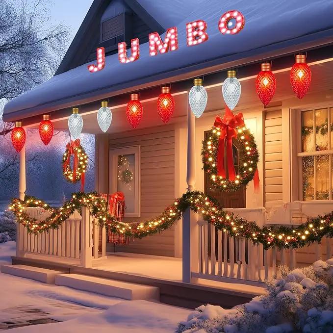 2 Pack 11Feet 5 LED Super Jumbo Christmas String Lights or Pathway Marker Lights, Outdoor Xmas Decorations- Jumbo C9 Hanging Lights Waterproof Lawn Dec for Holiday Home Tree Roof Yard, Red ＆ White by GreenHaven Gardens