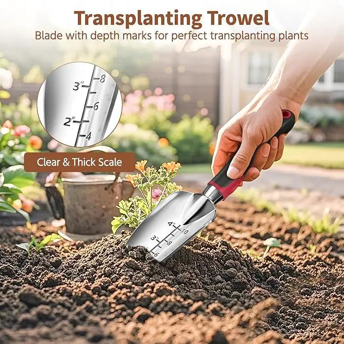 LASZOLA 3 Piece Garden Tool Set Include Hand Trowel Rake and Transplant Shovel for Women, Indoor Heavy Duty Small Spade Kit with Ergonomic Handle to Weed and Loosen, for Mom and Plant Beginner, Red by GreenHaven Gardens