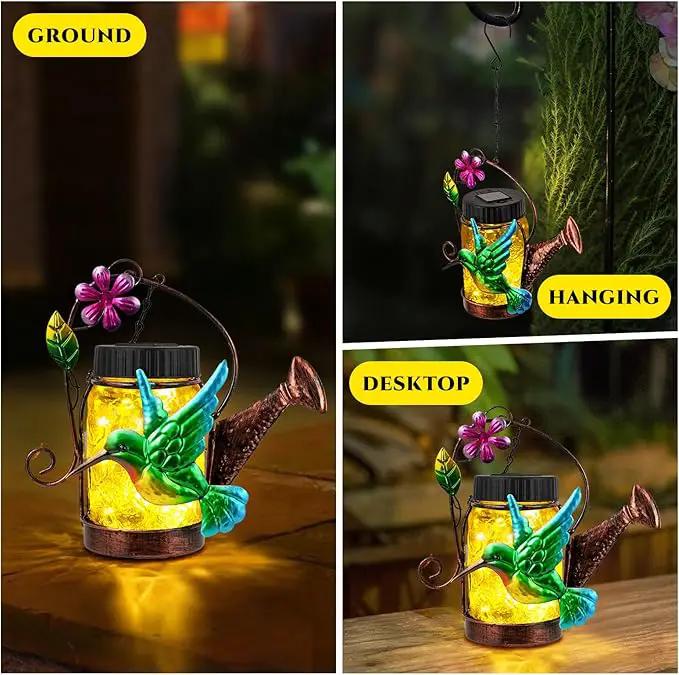 2 Pack Solar Lanterns Outdoor Waterproof Kettle Hanging Solar Lantern, Watering Jar Outdoor Solar Lanterns with Hummingbird Decor for Yard Garden Tree by GreenHaven Gardens