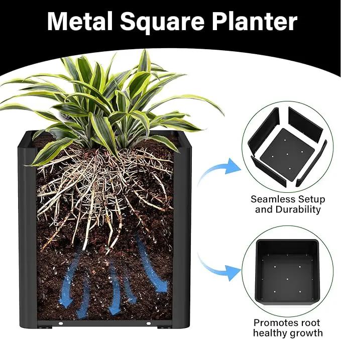 Large Metal Square Planter 26" L x 26" W x 26" H, Heavy Duty Black Large Outdoor Planters with Drainage Hole for Porch/Patio/Garden by GreenHaven Gardens