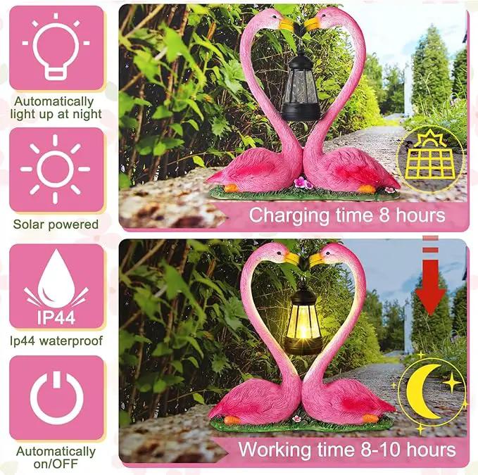 Kiss Flamingo Statue Garden Decor with Solar Lights LED Outdoor Decoration Figurines for Yard Patio, Porch, Home, Flamingo Gift for Mothers Day, Women, Mom, Grandma Anniversary Couple Wife by GreenHaven Gardens