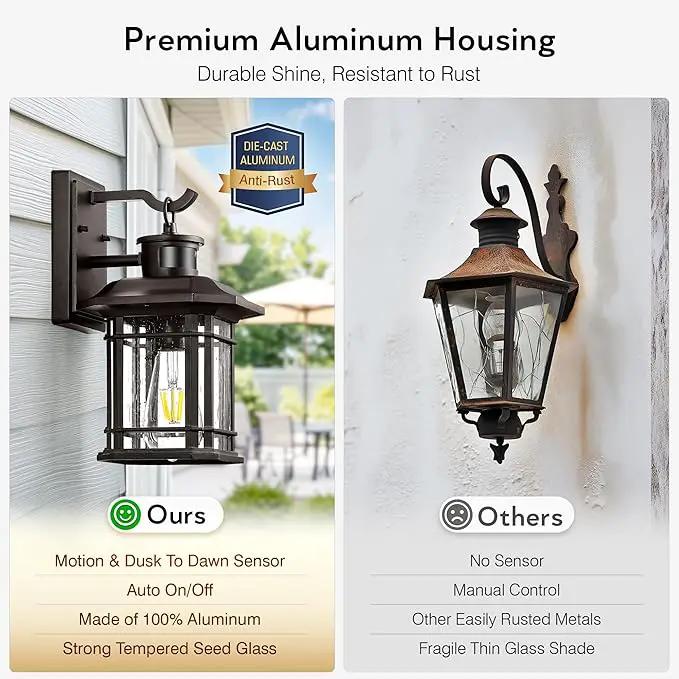VIANIS Motion Lights for Outside, 2 Pack Dusk to Dawn Exterior Lighting Fixtures, Bronze Front Porch Light Lantern, Waterproof Outside Lights for House, Porch, Entryway, Oil Rubbed Bronze, Anti-Rust by GreenHaven Gardens