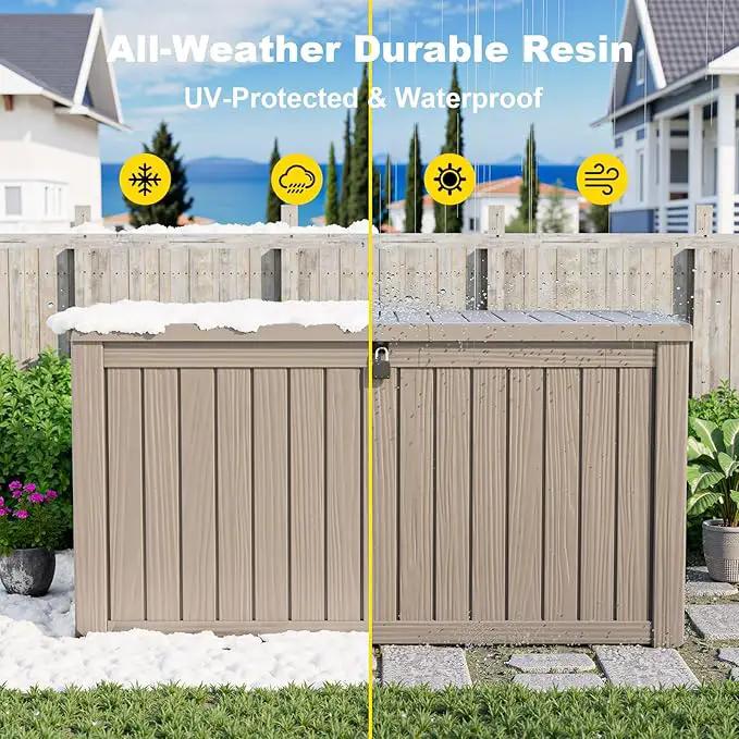 150 Gallon Resin Outdoor Deck Box Waterproof Patio Furniture, Garden Tools, Cushions, Pool Accessories Outside Storage Box (150 Gallon,Grey) by GreenHaven Gardens