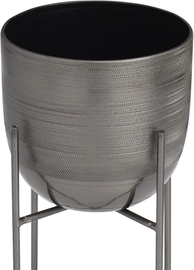 Deco 79 Metal Indoor Outdoor Planter Small Planter Pot with Removable Stand, Set of 2 Planters 12", 9"H, Gray by GreenHaven Gardens