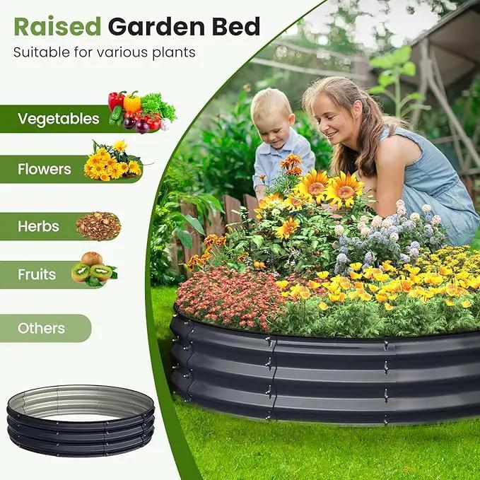 Round 4x4x1 FT Galvanized Raised Garden Bed Kit, Large Metal Planter Box for Outdoor Gardening, Garden Bed for Vegetables Flower Herb(Midnight Gray) by GreenHaven Gardens
