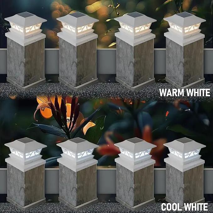 TW SHINE 4 Pack Solar Outdoor Fence Post Lights, 2 Modes Post Cap Lights Waterproof Warm White/Cool White for Yard, Garden, Porch, Patio Decor, for 4x4 5x5 6x6 Wood Posts, White by GreenHaven Gardens