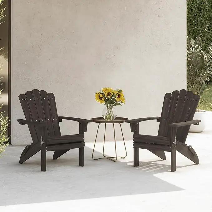 Folding HDPE Adirondack Chair Set of 2, Weather-Resistant Patio Chair with Wide Armrests & High Backrest, Fire Pit Chair for Garden, Backyard, Porch - Dark Brown by GreenHaven Gardens