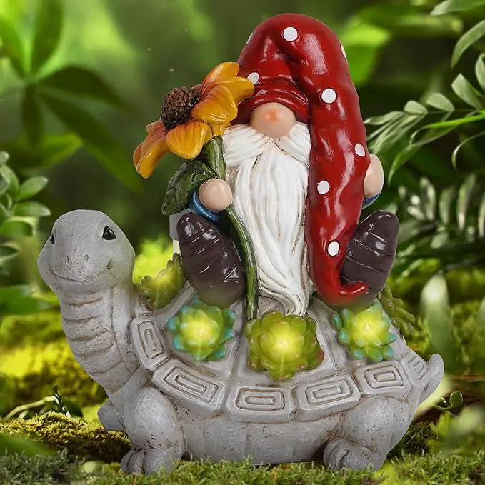 Hodao Patio Garden Theme Solar Gnome & Turtle Sculpture Statue - Lawn, Deck, Balcony, Patio Spring/Summer Decorations - Creative Housewarming Gifts by GreenHaven Gardens