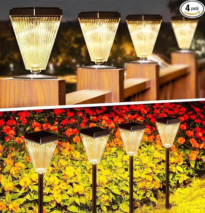 Outdoor Solar Post Caps Lights-4 Pack Waterproof Solar Fence Post Solar Powered Deck Post Lights,High Brightness Warm White Led Post Lights fits 4x4, 5x5,6x6 Wooden Post by GreenHaven Gardens