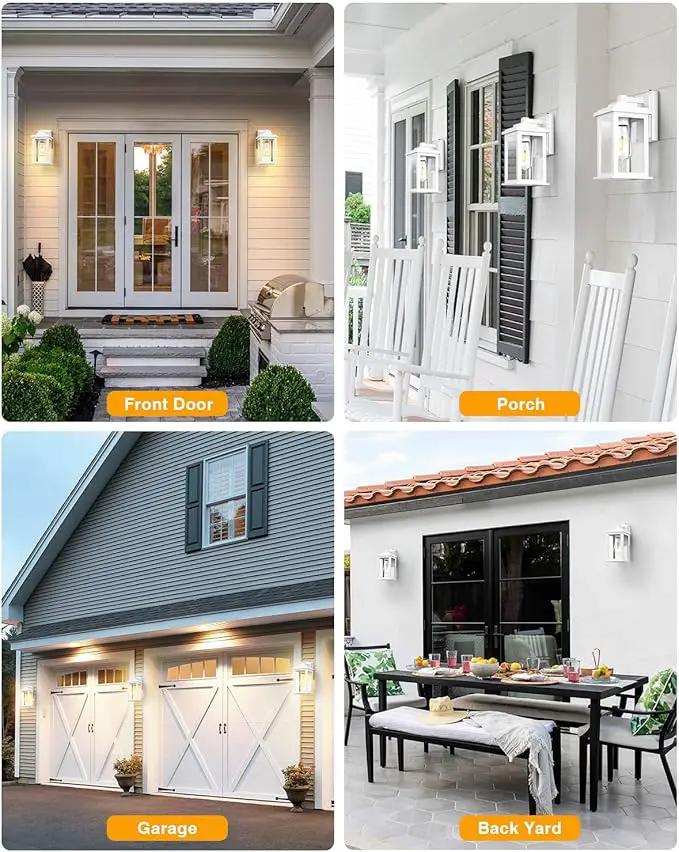 VIANIS White Outdoor Wall Lights, Dusk to Dawn Porch Lights, Anti-Rust Exterior Lighting Fixtures, Dusk to Dawn Outdoor Lighting with Tempered Glass for House, Porch, Garden, Hardwired, Non-Solar by GreenHaven Gardens