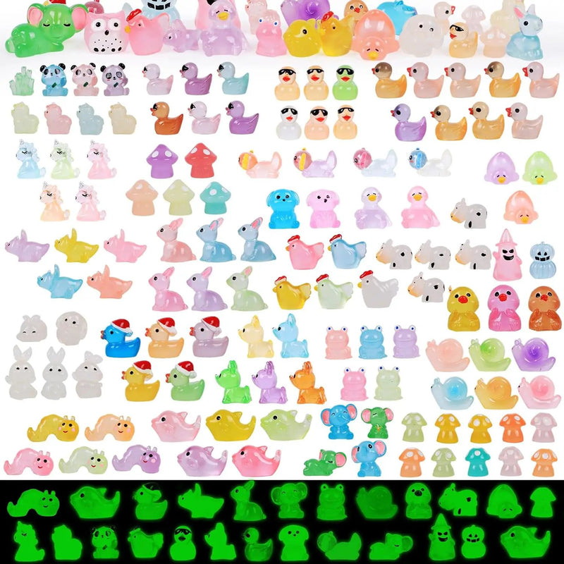 150 PCS Luminous Mini Resin Animals, Glow in The Dark Fairy Garden Decor, Mini Ducks Frogs Turtles Figurines for Aquarium, Terrarium, Slime Charms & Potted Plant Landscape Decoration by GreenHaven Gardens