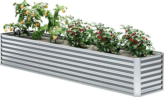 EKX 8x2x2FT Galvanized Raised Garden Bed, Raised Garden Bed Kit-Metal Planter Box Outdoor,Planting for Vegetables, Fruits,Herbs, Flowers-Slive by GreenHaven Gardens