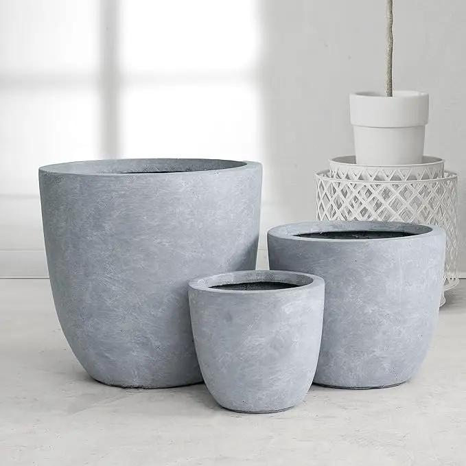 Kante 18",14",10" Dia Concrete Round Planters (Set of 3), Outdoor Indoor Large Planter Pots with Drainage Hole and Rubber Plug for Home Patio Garden, Gray by GreenHaven Gardens