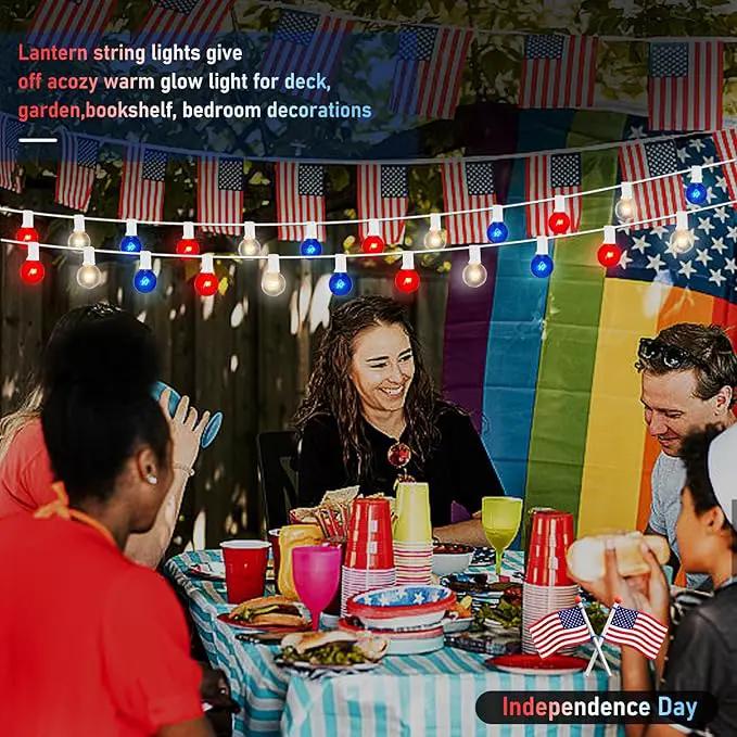 4th of July Decorations Lights Outdoor, 25Ft Red White and Blue Lights with 25 G40 Light Bulbs, Plug in G40 Patriotic Light for Indoor Independence Day Party Memorial Day-White by GreenHaven Gardens