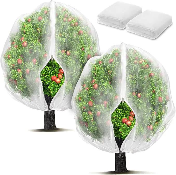 2 Pack Fruit Tree Netting Bags with Zipper and Drawstring, Ultra Fine Mesh Garden Netting Plant Cover, Bird Netting for Blueberry Bushes, Fruit Vegetable Trees, Flowers (White, 10 x 10 ft) by GreenHaven Gardens