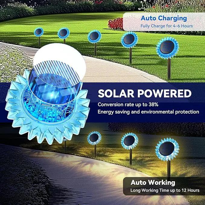Hogni 6PK Solar Garden Lights, Ground Stake/Hang 2 in 1 Solar Sunflowers Outdoor Waterproof IP67, Outdoor Decor for Pathway Walkway Landscape Backyard Fence Decoration by GreenHaven Gardens