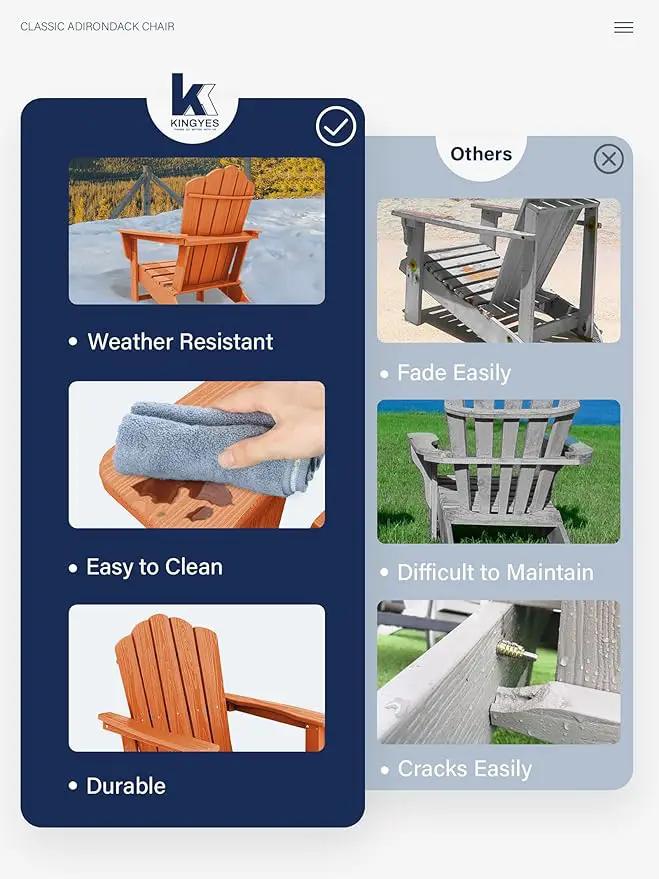 KINGYES HDPE Adirondack Chair, Classic All-Weather Adirondack Chair, Orange by GreenHaven Gardens
