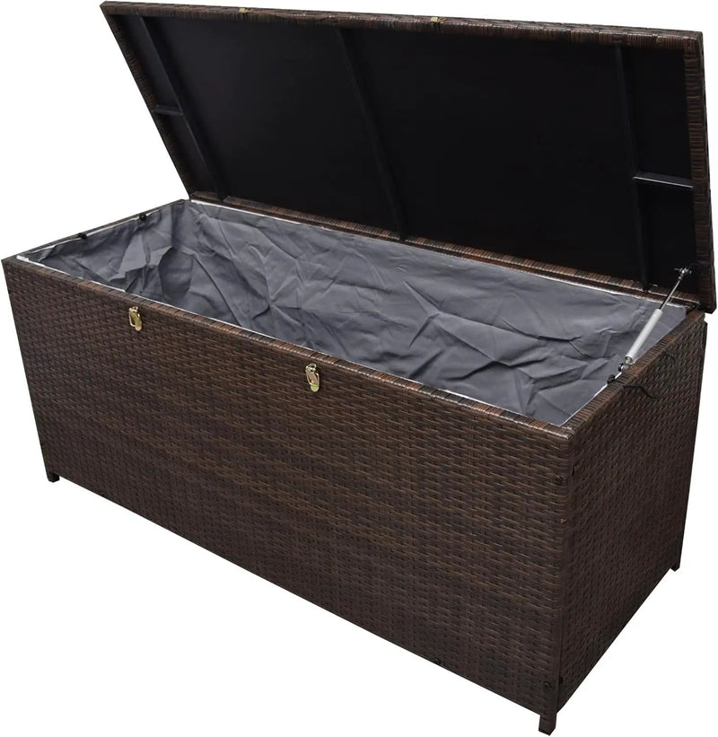 Oakland Living Brown Indoor and Outdoor Balcony Patio Deck Porch Pool 113 Gallon Wicker Storage Box Trunk Bin with Metal Frame by GreenHaven Gardens